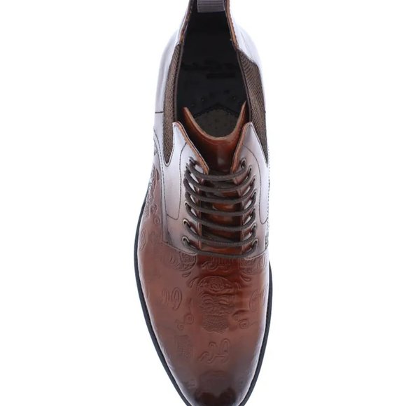 Robert Graham Hyperspace Skull Embossed Lace-Up Leather Boot in Cognac